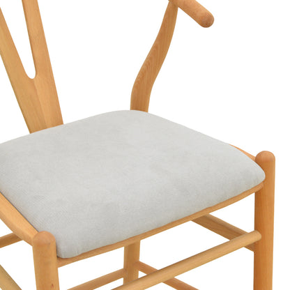 Σκαμπό Μπαρ Wishbone Μεσαίου Ύψους Rubberwood-Ύφασμα σε Φυσική-Γκρι Απόχρωση 51x60x95