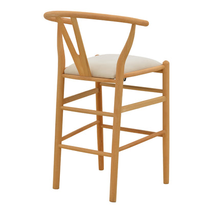 Wishbone Bar Stool Mid-Height Rubberwood-Fabric in Natural-Beige 51x60x95