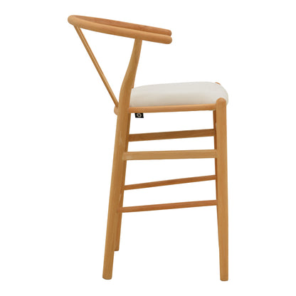 Wishbone Bar Stool Mid-Height Rubberwood-Fabric in Natural-Beige 51x60x95