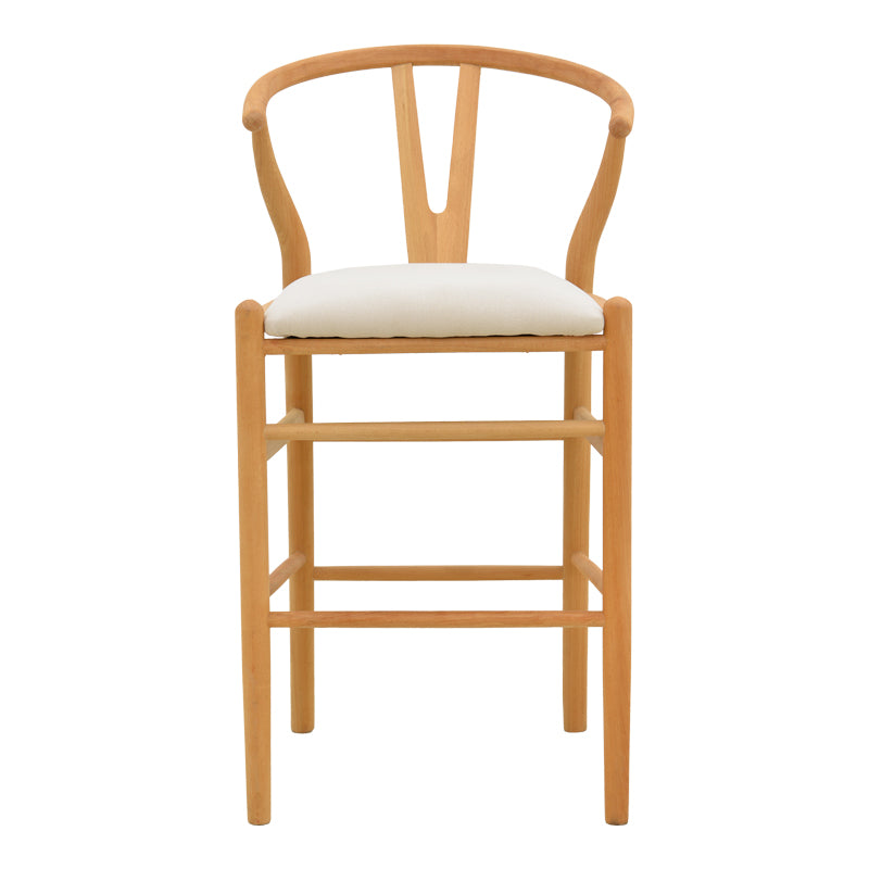 Wishbone Bar Stool Mid-Height Rubberwood-Fabric in Natural-Beige 51x60x95
