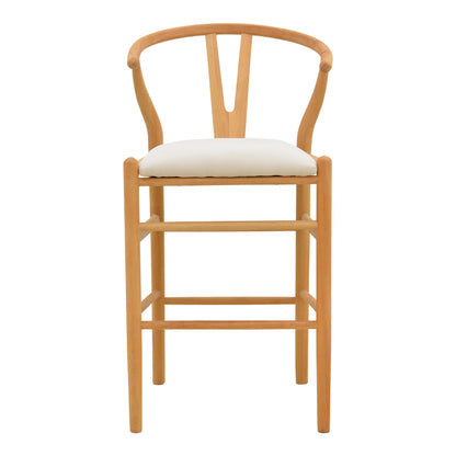 Wishbone Bar Stool Mid-Height Rubberwood-Fabric in Natural-Beige 51x60x95