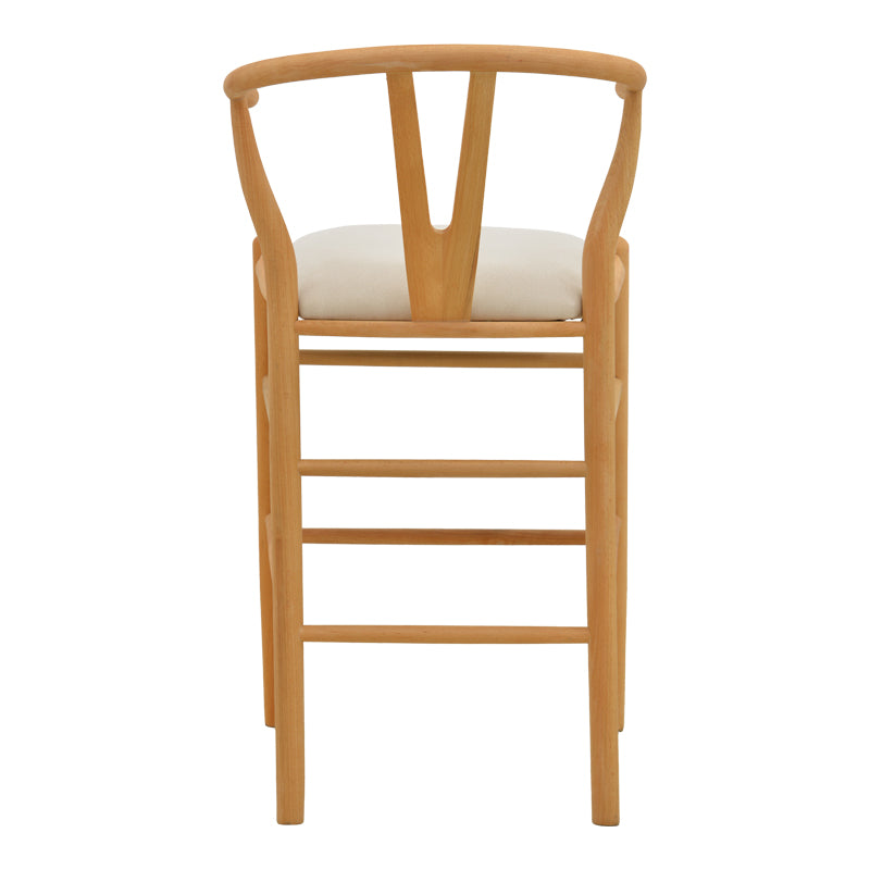 Wishbone Bar Stool Mid-Height Rubberwood-Fabric in Natural-Beige 51x60x95