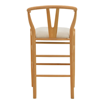 Wishbone Bar Stool Mid-Height Rubberwood-Fabric in Natural-Beige 51x60x95