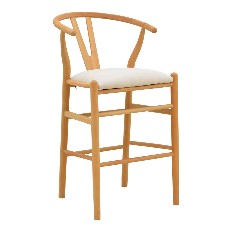 Wishbone Bar Stool Mid-Height Rubberwood-Fabric in Natural-Beige 51x60x95