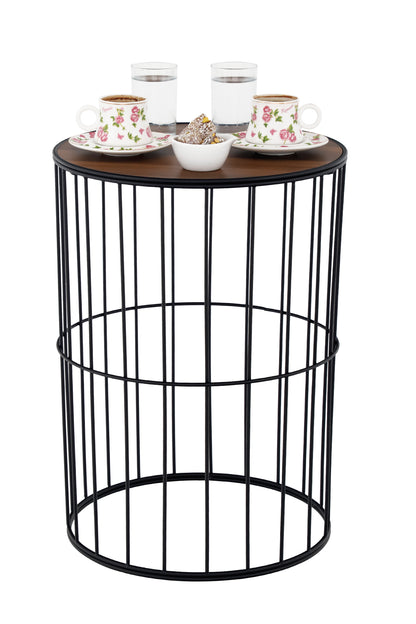 TBH-04 BK ΤΡΑΠΕΖΑΚΙ ΜΑΥΡΟ ΣΤΡΟΓΓΥΛΟ ΠΛΕΓΜΑ ΜΕ ΞΥΛΟ Φ35x45