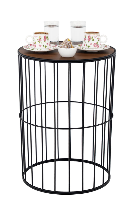 TBH-04 BK ΤΡΑΠΕΖΑΚΙ ΜΑΥΡΟ ΣΤΡΟΓΓΥΛΟ ΠΛΕΓΜΑ ΜΕ ΞΥΛΟ Φ35x45