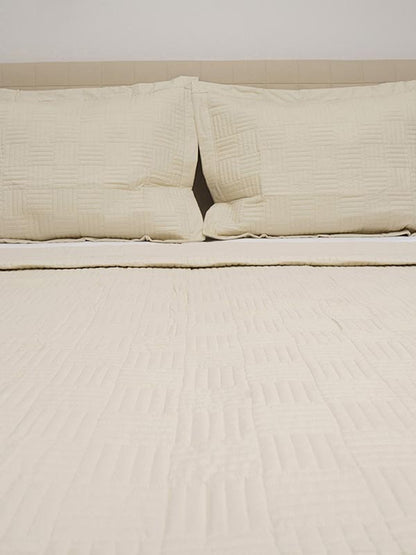 Κουβερλί Percale Κεντητό Beige Υπέρδιπλο 220x240εκ
