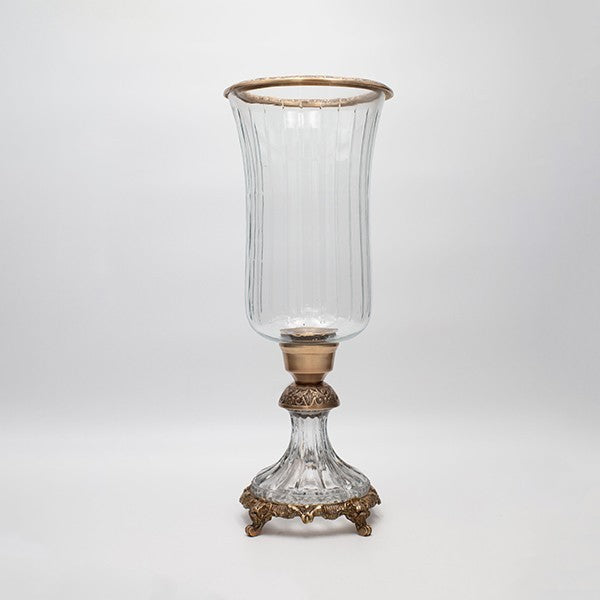 ΒΑΖΟ ΓΥΑΛΙΝΟ ΜΕ ΜΕΤΑΛΛΙΚΑ ΤΕΛΕΙΩΜΑΤΑ ΑΝΤΙΚΕ ΧΡΥΣΟ-ΔΙΑΦΑΝΕΣ ΓΥΑΛΙ 17x17x38