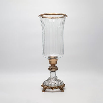 ΒΑΖΟ ΓΥΑΛΙΝΟ ΜΕ ΜΕΤΑΛΛΙΚΑ ΤΕΛΕΙΩΜΑΤΑ ΑΝΤΙΚΕ ΧΡΥΣΟ-ΔΙΑΦΑΝΕΣ ΓΥΑΛΙ 17x17x38