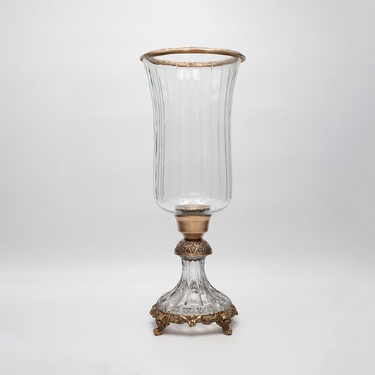 ΒΑΖΟ ΓΥΑΛΙΝΟ ΜΕ ΜΕΤΑΛΛΙΚΑ ΤΕΛΕΙΩΜΑΤΑ ΑΝΤΙΚΕ ΧΡΥΣΟ-ΔΙΑΦΑΝΕΣ ΓΥΑΛΙ 17x17x38