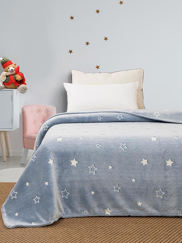 Κουβέρτα Φωσφοριζέ Μονή Stars Blue Μονή 160x220εκ
