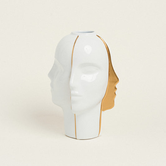 Βάζο Πρόσωπα Λευκό Χρυσό 30εκ