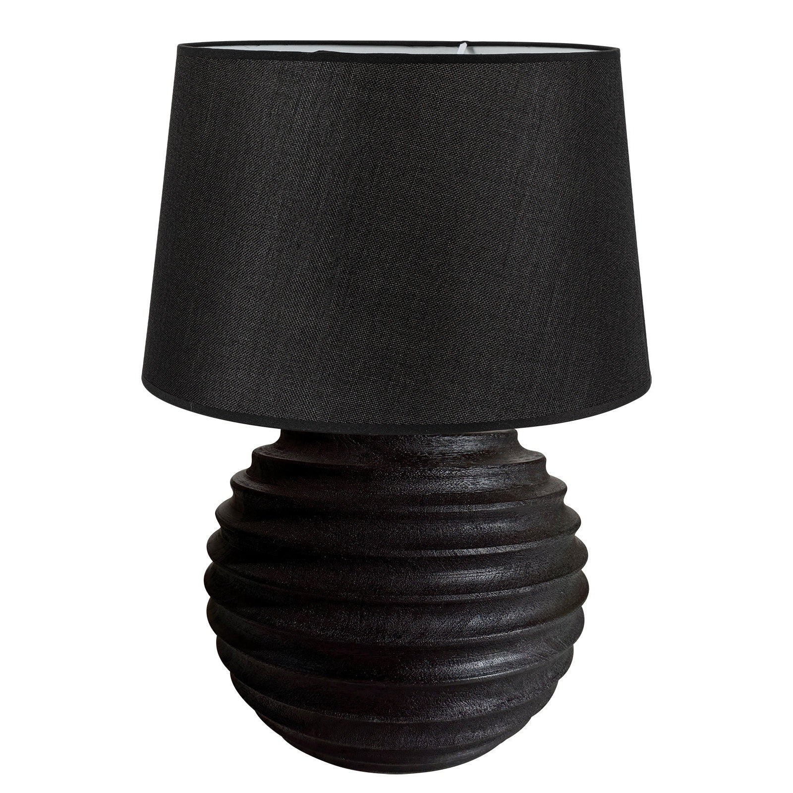 TLI 6333 40 BK ΕΠΙΤΡΑΠΕΖΙΑ ΛΑΜΠΑ ΞΥΛΙΝΗ ΣΤΡΟΓΓΥΛΗ ΜΕ ΡΑΒΔΩΣΕΙΣ & ΑΜΠΑΖΟΥΡ ΜΑΥΡΟ 1xΕ27 Φ40x(35-61)