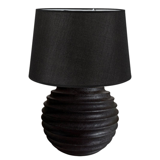 TLI 6333 40 BK ΕΠΙΤΡΑΠΕΖΙΑ ΛΑΜΠΑ ΞΥΛΙΝΗ ΣΤΡΟΓΓΥΛΗ ΜΕ ΡΑΒΔΩΣΕΙΣ & ΑΜΠΑΖΟΥΡ ΜΑΥΡΟ 1xΕ27 Φ40x(35-61)