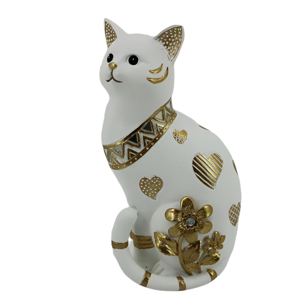 ΕΠΙΤΡΑΠΕΖΙΟ ΔΙΑΚΟΣΜΗΤΙΚΟ ΓΑΤΑ ΜΕ ΚΑΡΔΙΕΣ & ΛΟΥΛΟΥΔΙΑ ΛΕΥΚΗ & ΧΡΥΣΗ 12x8x21