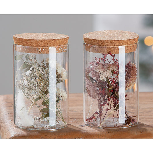 Διακοσμητικό Αποξηραμένο Λουλούδι σε Δοχείο με Glitter Διάφανο Γυαλί 12.5εκ σε 2 Σχέδια