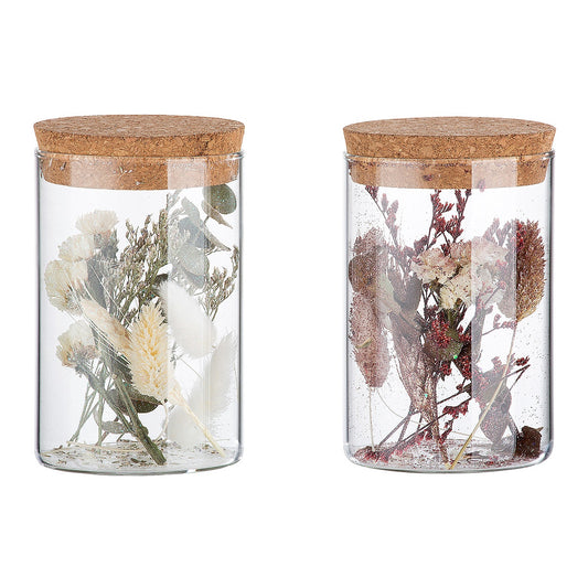 Διακοσμητικό Αποξηραμένο Λουλούδι σε Δοχείο με Glitter Διάφανο Γυαλί 12.5εκ σε 2 Σχέδια
