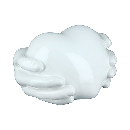 Διακοσμητικό Χέρια Κρατούν Καρδιά Γυαλιστερό Λευκό Κεραμικό 17x18x10