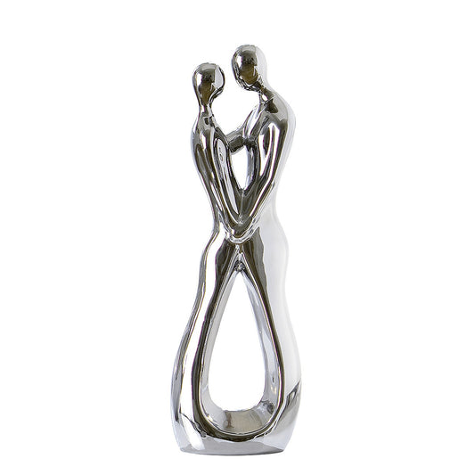 Διακοσμητικό Ζευγάρι Αγκαλάζιεται Ασημί Κεραμικό 30εκ