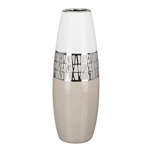 Βάζο Λευκό/Ασημί/Μπεζ Κεραμικό 12.5x12.5x29