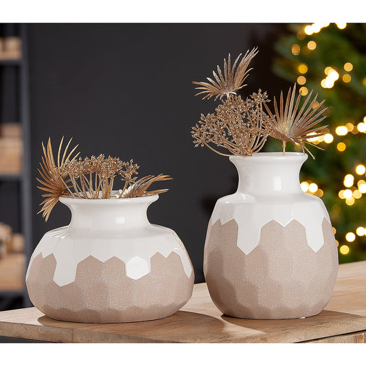 Βάζο Λευκό/Μπεζ Κεραμικό 20εκ