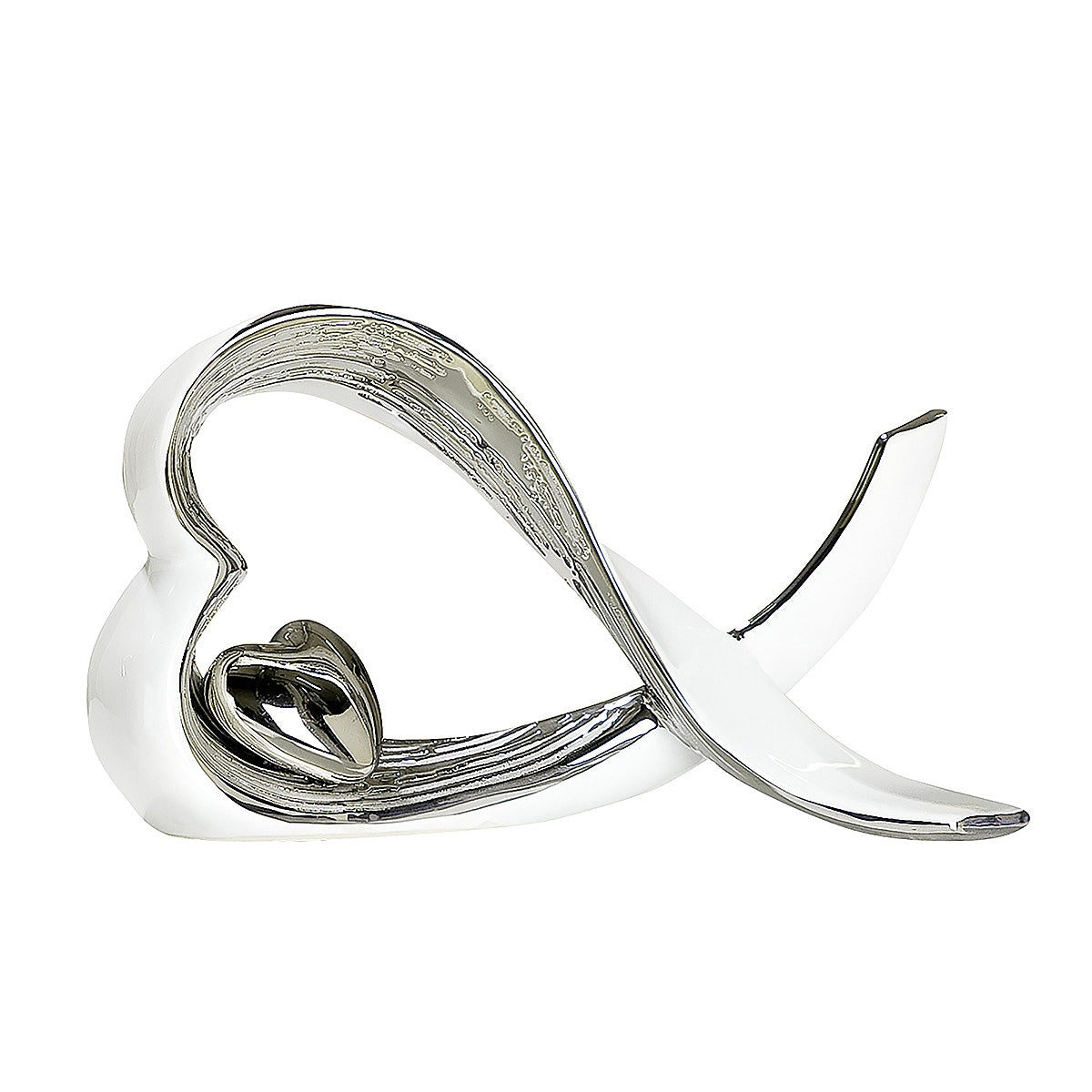 Διακοσμητικό Καρδιές Λευκό/Ασημί Κεραμικό 9x25x15