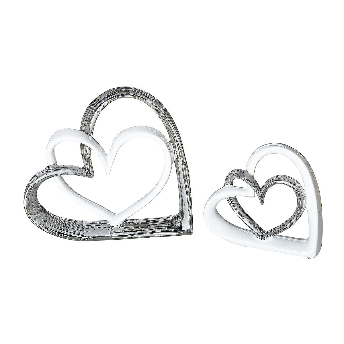 Διακοσμητικό Καρδιές Λευκό/Ασημί Κεραμικό 5x17.5x17