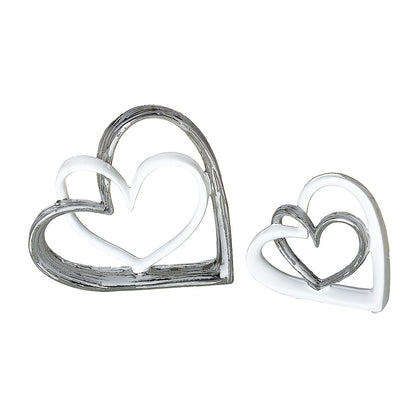 Διακοσμητικό Καρδιές Λευκό/Ασημί Κεραμικό 5x17.5x17