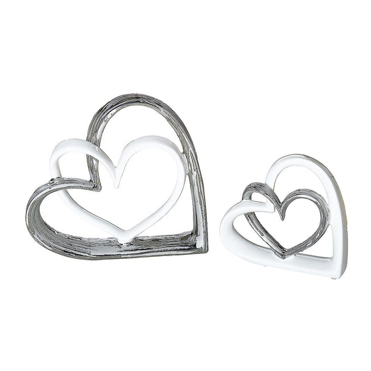 Διακοσμητικό Καρδιές Λευκό/Ασημί Κεραμικό 5x17.5x17