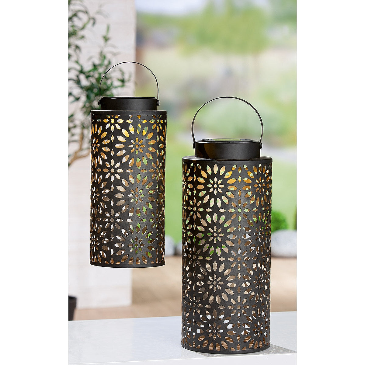 Φανάρι Ηλιακό LED Καφέ Μέταλλο 34εκ