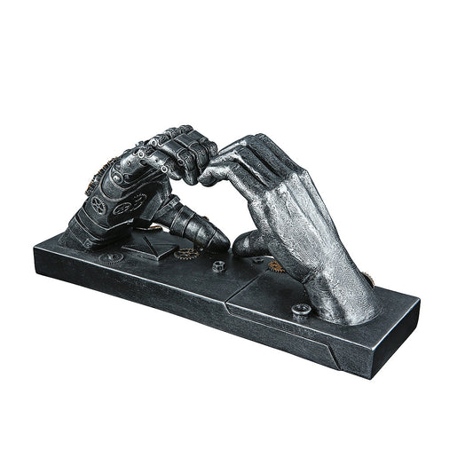 Διακοσμητικό Steampunk Χέρια Σχηματίζουν Καρδιά Ασημί Polyresin 9.5x35x16