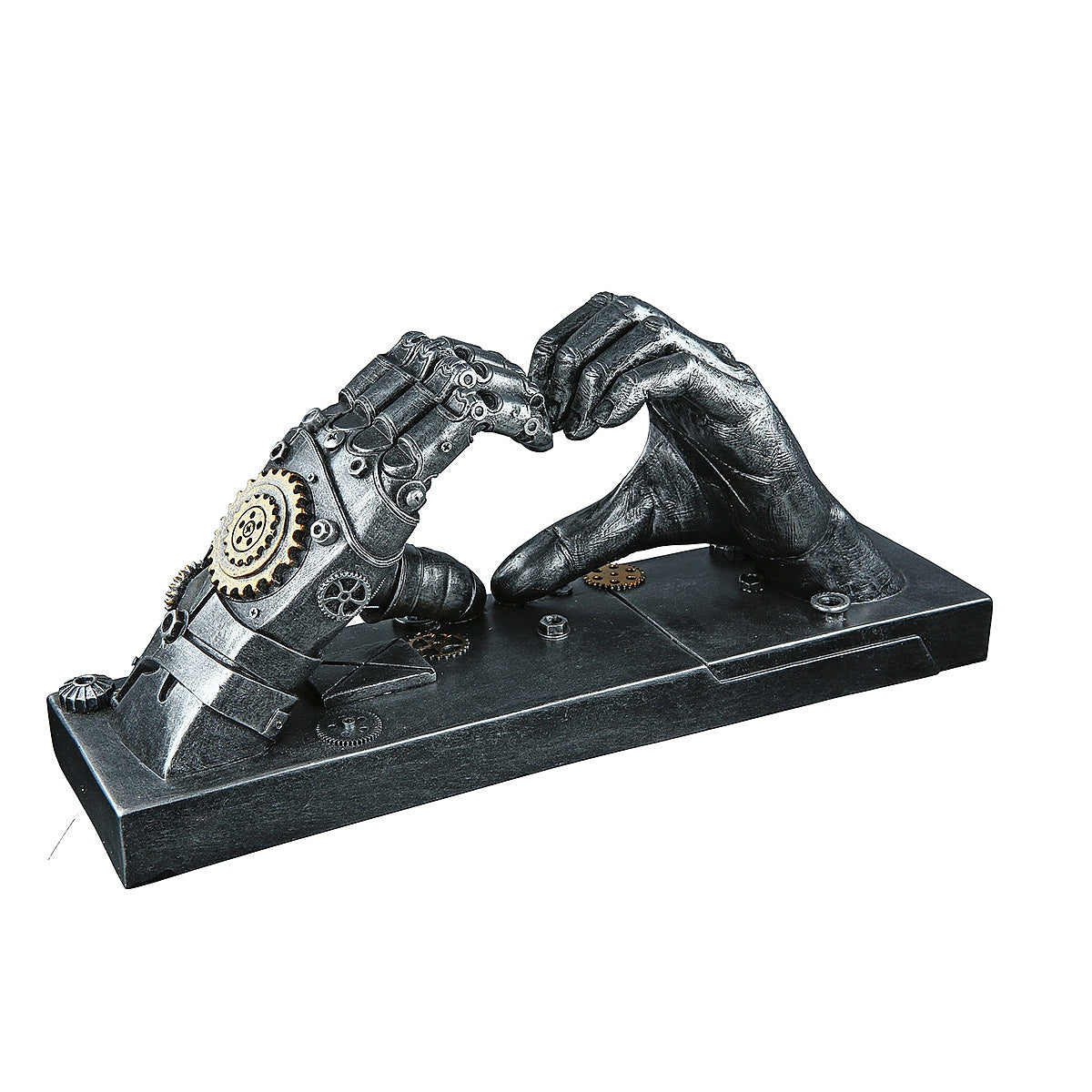 Διακοσμητικό Steampunk Χέρια Σχηματίζουν Καρδιά Ασημί Polyresin 9.5x35x16