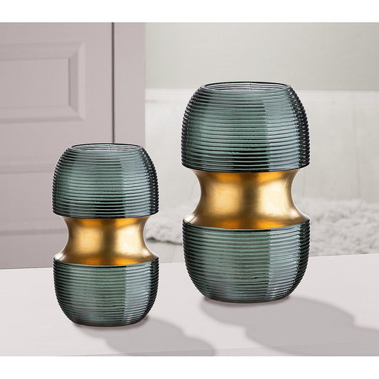 Βάζο Τιρκουάζ/Χρυσό Γυαλί 11x11x18