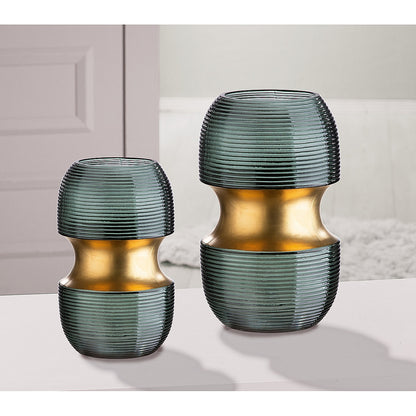 Βάζο Τιρκουάζ/Χρυσό Γυαλί 13x13x22