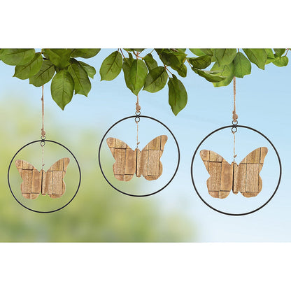Διακοσμητικό Κρεμαστό Πεταλούδα Μαύρο/Φυσικό Μέταλλο/Ξύλο 16εκ