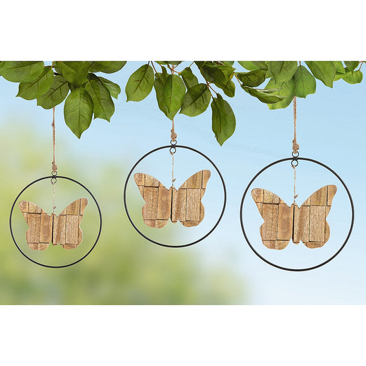 Διακοσμητικό Κρεμαστό Πεταλούδα Μαύρο/Φυσικό Μέταλλο/Ξύλο 16εκ