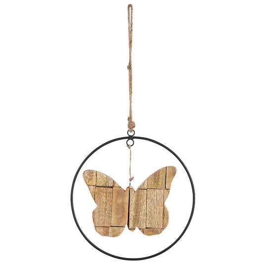 Διακοσμητικό Κρεμαστό Πεταλούδα Μαύρο/Φυσικό Μέταλλο/Ξύλο 16εκ