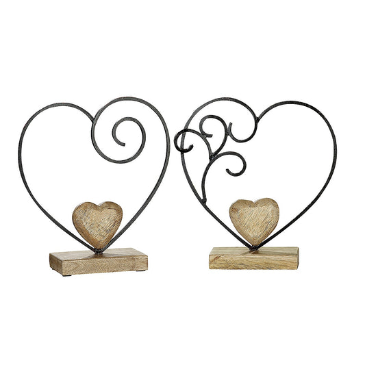 Διακοσμητικό Καρδιά Μαύρο/Φυσικό Μέταλλο/Ξύλο 19x19εκ σε 2 Σχέδια