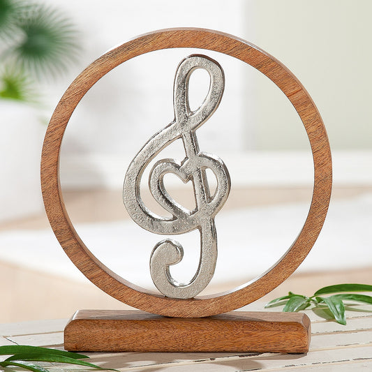Διακοσμητικό Μουσική Νότα σε Κύκλο Ασημί/Φυσικό Αλουμίνιο/Ξύλο 26x28εκ