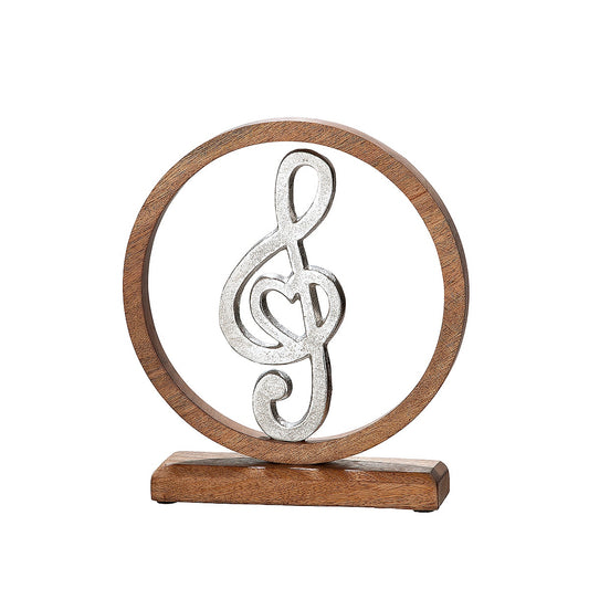 Διακοσμητικό Μουσική Νότα σε Κύκλο Ασημί/Φυσικό Αλουμίνιο/Ξύλο 26x28εκ