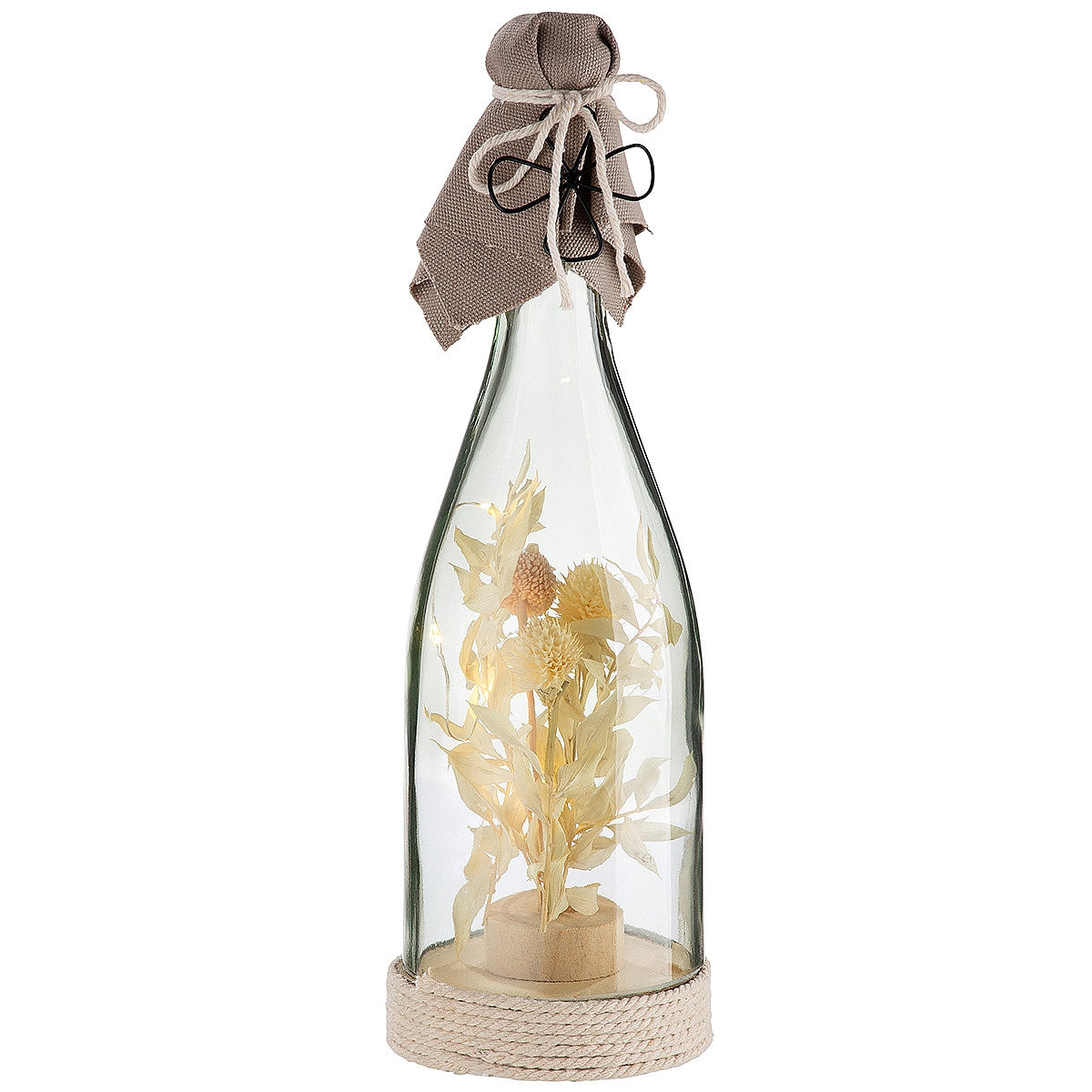 Διακοσμητικό Μπουκάλι Σαμπάνιας με Εσωτερική Διακόσμηση Φωτιζόμενο LED Διάφανο/Φυσικό Γυαλί 29.5εκ σε 3 Σχέδια