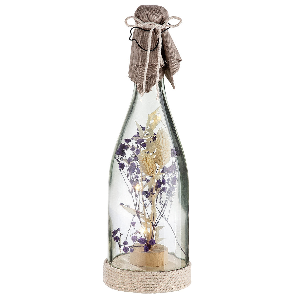 Διακοσμητικό Μπουκάλι Σαμπάνιας με Εσωτερική Διακόσμηση Φωτιζόμενο LED Διάφανο/Φυσικό Γυαλί 29.5εκ σε 3 Σχέδια