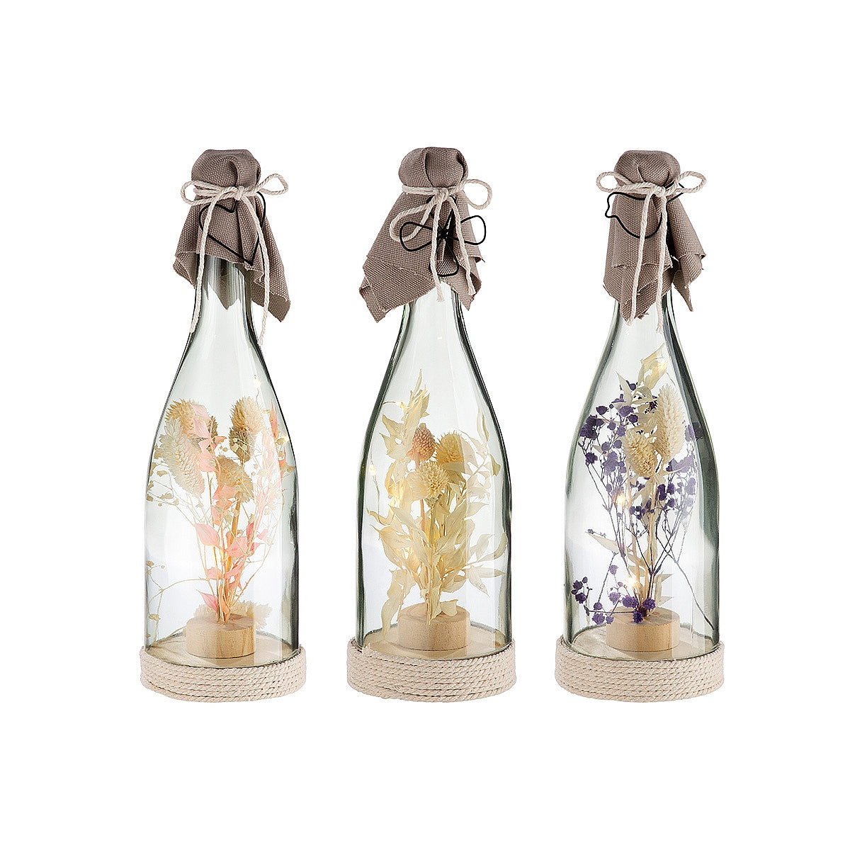 Διακοσμητικό Μπουκάλι Σαμπάνιας με Εσωτερική Διακόσμηση Φωτιζόμενο LED Διάφανο/Φυσικό Γυαλί 29.5εκ σε 3 Σχέδια