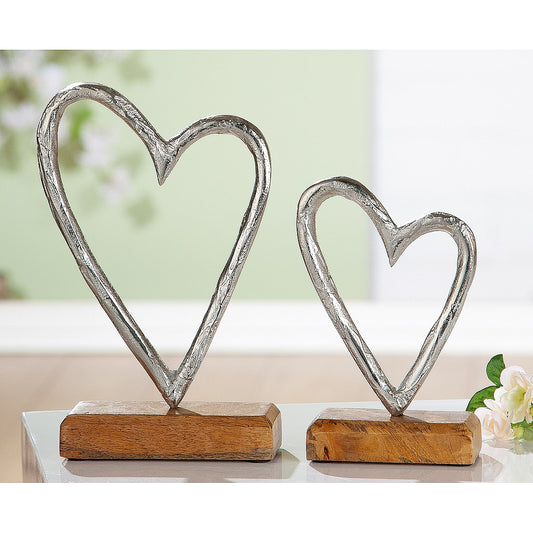 Διακοσμητικό Καρδιά σε Βάση Φυσικό/Ασημί Ξύλο/Αλουμίνιο 5x10x17