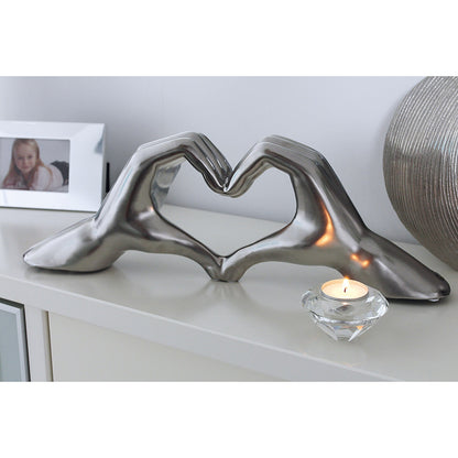 Διακοσμητικό Χέρια Σχηματίζουν Καρδιά Ασημί Κεραμικό 10x45x15