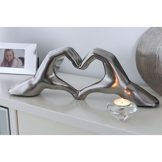 Διακοσμητικό Χέρια Σχηματίζουν Καρδιά Ασημί Κεραμικό 10x45x15