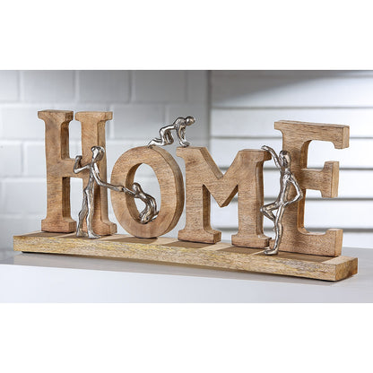 Διακοσμητικό 'Home' Φυσικό/Μπρονζέ Ξύλο/Αλουμίνιο 8x60x23.5