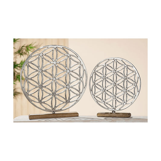 Διακοσμητικό Λουλούδι σε Βάση Ασημί/Φυσικό Αλουμίνιο/Ξύλο 32x5x36