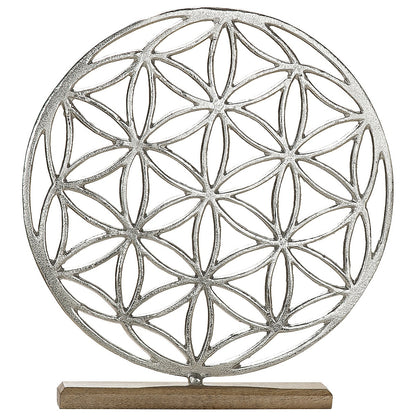 Διακοσμητικό Λουλούδι σε Βάση Ασημί/Φυσικό Αλουμίνιο/Ξύλο 30x5x44.5