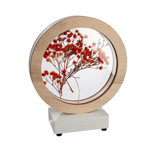 Διακοσμητικό Κύκλος με Αποξηραμένα Άνθη Φωτιζόμενο LED Φυσικό MDF/Ξύλο 5.5x14.5x17 σε 4 Σχέδια